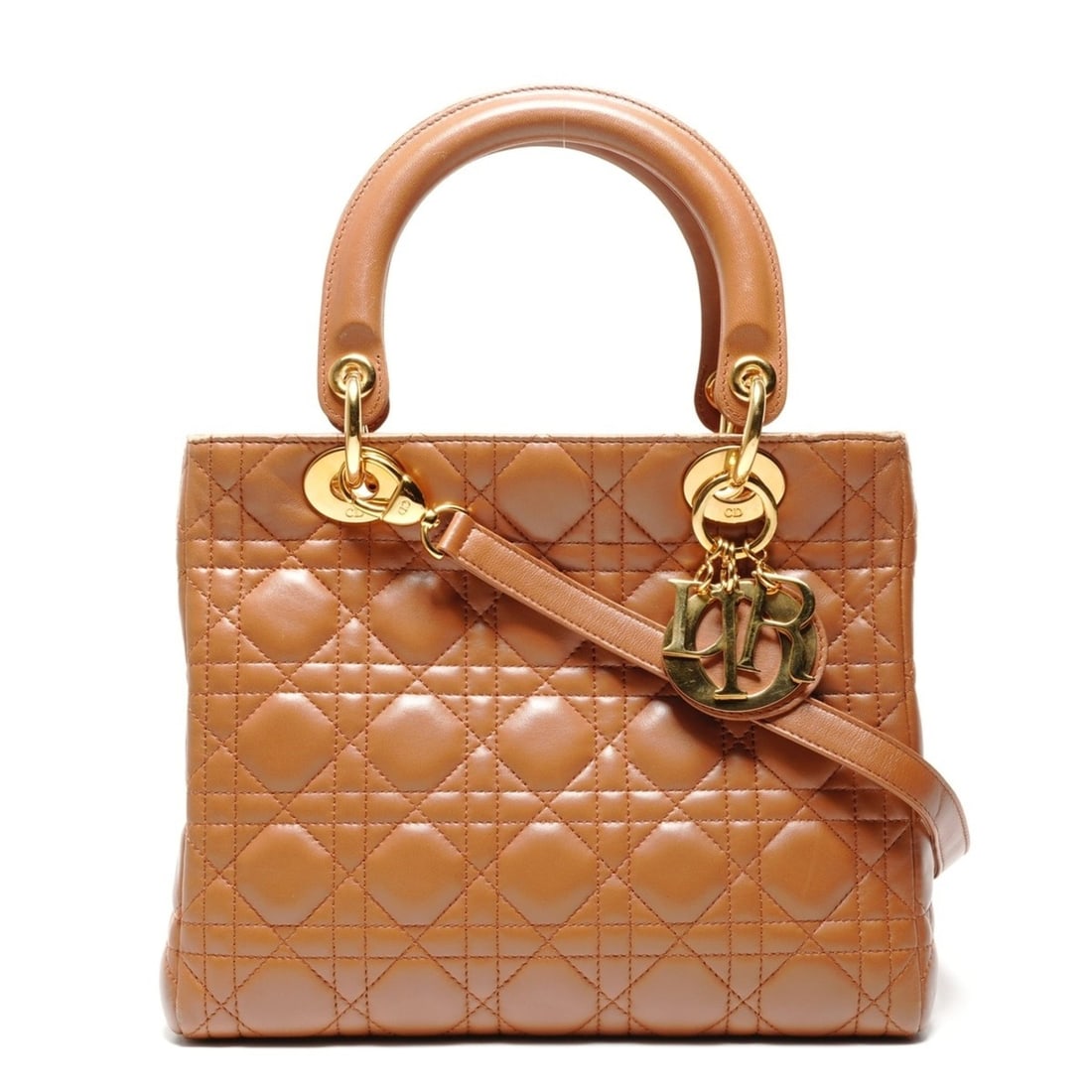 Christian Dior Lady lambskin 2-way medium handbag, brown, WS26712: --- Catalog ---Category: SizeHandle Drop: 10.00cm / 3.94''Size (HxWxD): 20cm x 25cm x 11cm / 7.87'' x 9.84'' x 4.33''Strap Length: 90cm / 35.43''Category: DesignType: HandbagColor: BrownGender: