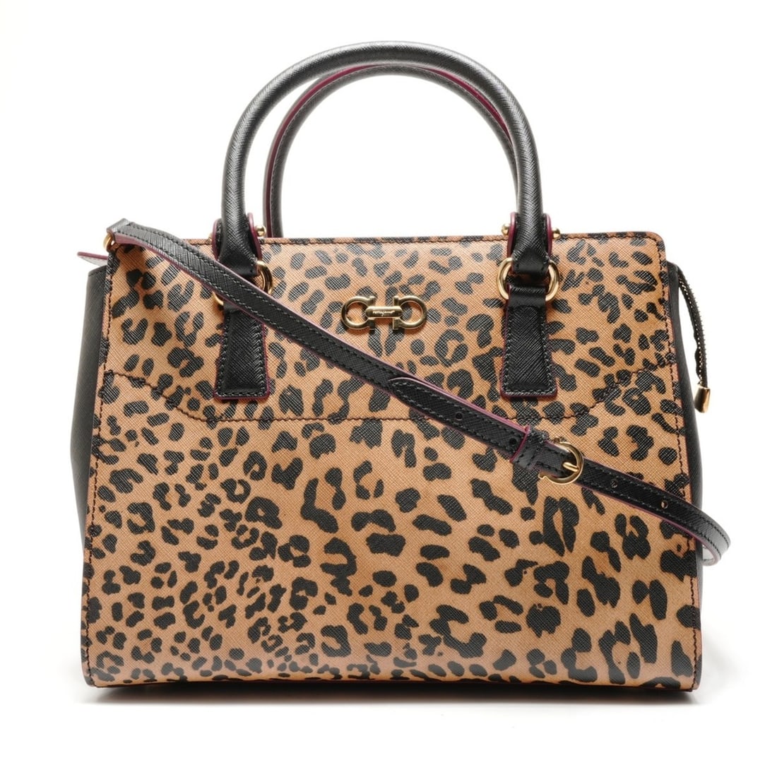 Salvatore Ferragamo Gancini Leopard Print Two-Way Handbag, Brown, WS26342: --- Catalog ---Category: SizeHandle Drop: 10.00cm / 3.94''Size (HxWxD): 21cm x 27.5cm x 12cm / 8.26'' x 10.82'' x 4.72''Strap Length: 102cm - 112cm / 40.15'' - 44.09''Category: DesignType: