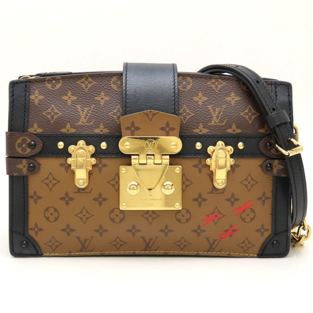 LOUIS VUITTON Monogram Reverse Trunk Clutch M43596 Shoulder Bag Brown/Black Women's 353139 (1 of 20)