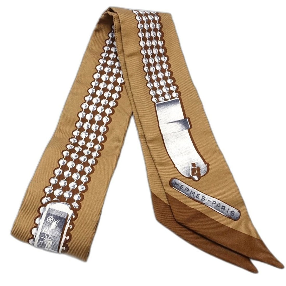 HERMES Twilly Demedo Silk Scarf, Brown, Women's, 181924: --- Catalog ---Category: SizeSize (LxW): 5cm / 1.96''Category: DesignType: ScarfColor: BrownGender: WomenMaterial: Silk Category: GeneralBrand: HermesCountry of Origin: France--- Item List ---Section: