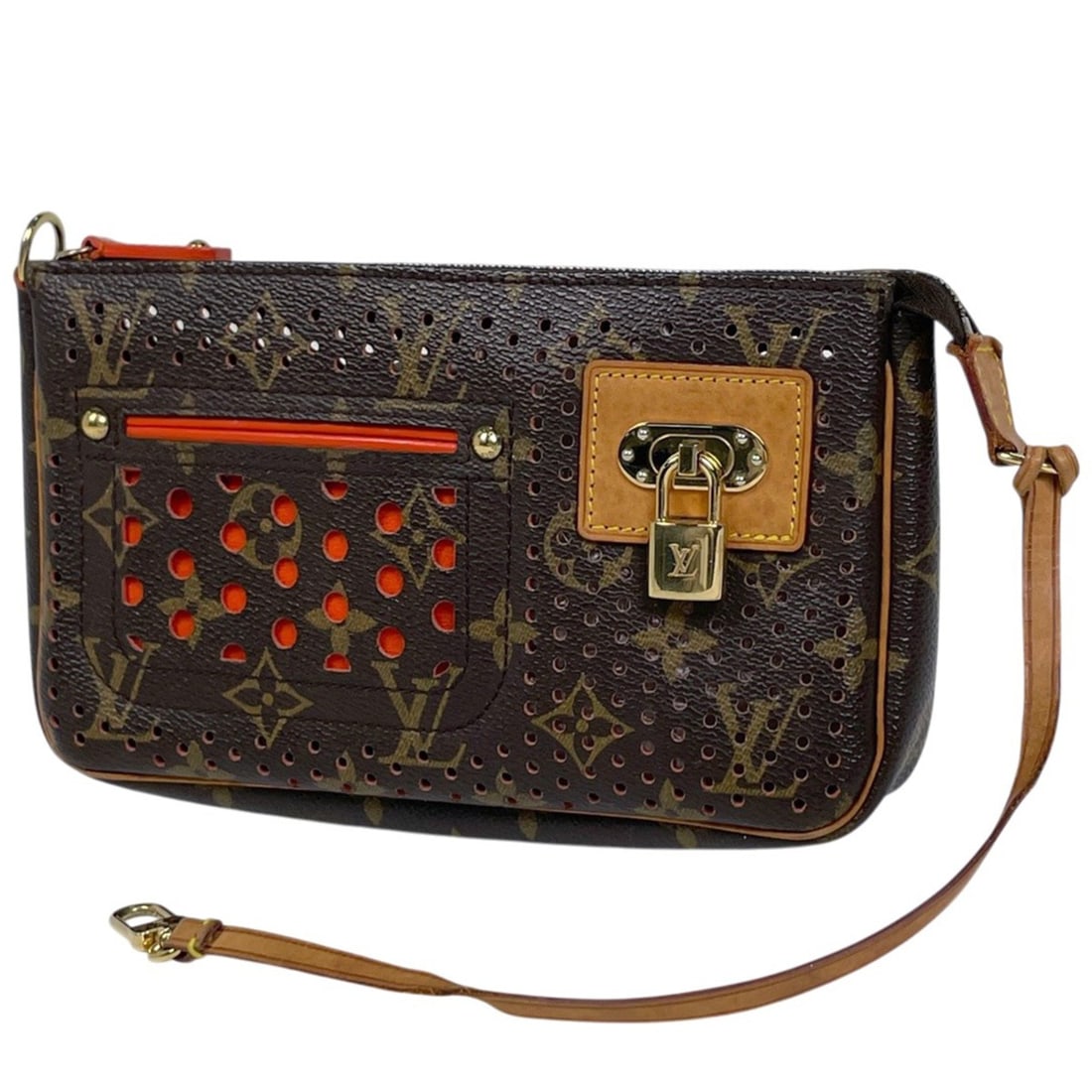 Louis Vuitton Pochette Accessoires Handbag with Perforated Accessory Pouch, Monogram Orange (M95185): --- Catalog ---Category: SizeSize (HxWxD): 12cm x 21cm x 4cm / 4.72'' x 8.26'' x 1.57''Category: DesignType: Handbag, Pochette, PouchColor: LV Orange, OrangeGender: WomenMaterial: Monogram Perforated