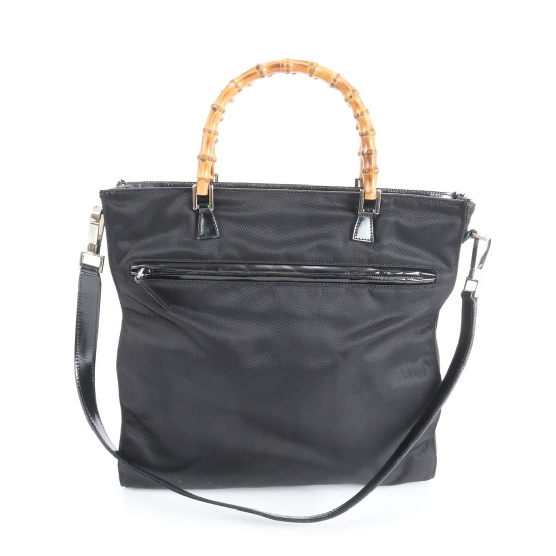 Gucci Bamboo 001 1095 1878 Leather and Nylon Shoulder Bag/Handbag for Women: --- Catalog ---Category: SizeSize (HxWxD): 29cm x 30cm x 2cm / 11.41'' x 11.81'' x 0.78''Category: DesignType: Handbag, Shoulder bagColor: BlackGender: WomenMaterial: Leather , Nylon Category: General