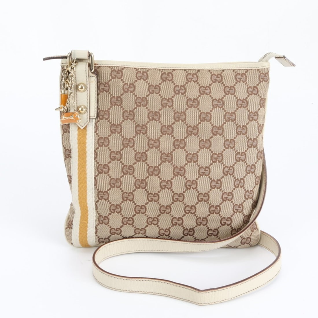 Gucci GG Canvas Sherry Line 144388 Leather Shoulder Bag/Handbag for Women: --- Catalog ---Category: SizeStrap Drop: 1.2m / 47.24''Size (HxWxD): 24cm x 24cm x 1cm / 9.44'' x 9.44'' x 0.39''Strap Length: 120cm / 47.24''Category: DesignType: Handbag, Shoulder bagColor: Beige, B