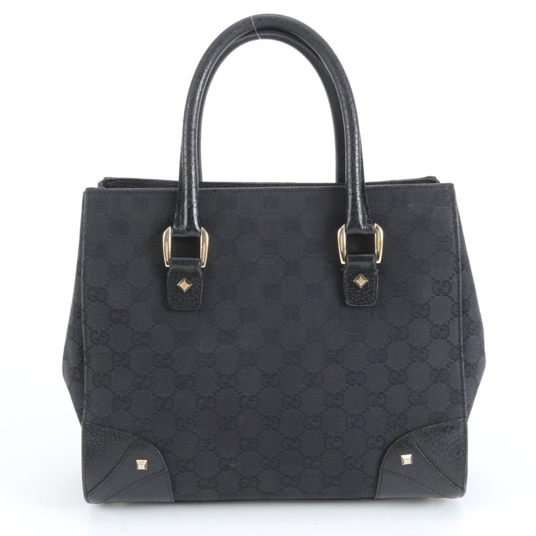 Gucci GG Canvas Stud Leather Handbag Tote Bag 120895 Black Women's: --- Catalog ---Category: SizeSize (HxWxD): 25cm x 28cm x 11cm / 9.84'' x 11.02'' x 4.33''Category: DesignType: Handbag, Tote bagColor: BlackGender: WomenMaterial: Leather , Canvas Category: