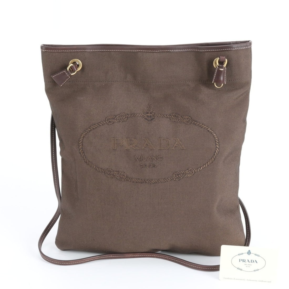 Prada Jacquard Logo Leather Shoulder Bag BT0550 for Women with Guarantee Card: --- Catalog ---Category: SizeSize (HxWxD): 36cm x 33cm x 2cm / 14.17'' x 12.99'' x 0.78''Category: DesignType: Shoulder bagColor: BrownGender: WomenMaterial: Leather , Canvas Category: GeneralMPN: