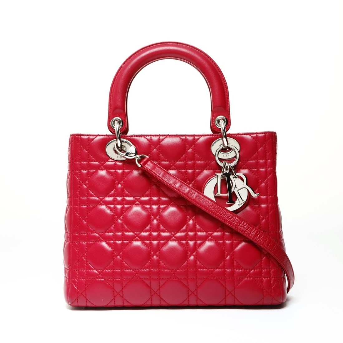 Christian Dior Lady Medium Lambskin Handbag with Silver Hardware, Pink: --- Catalog ---Category: SizeSize (HxWxD): 20cm x 25cm x 11cm / 7.87'' x 9.84'' x 4.33''Category: DesignType: HandbagColor: PinkGender: WomenCategory: GeneralBrand: Christian DiorCountry of Origin: Fr