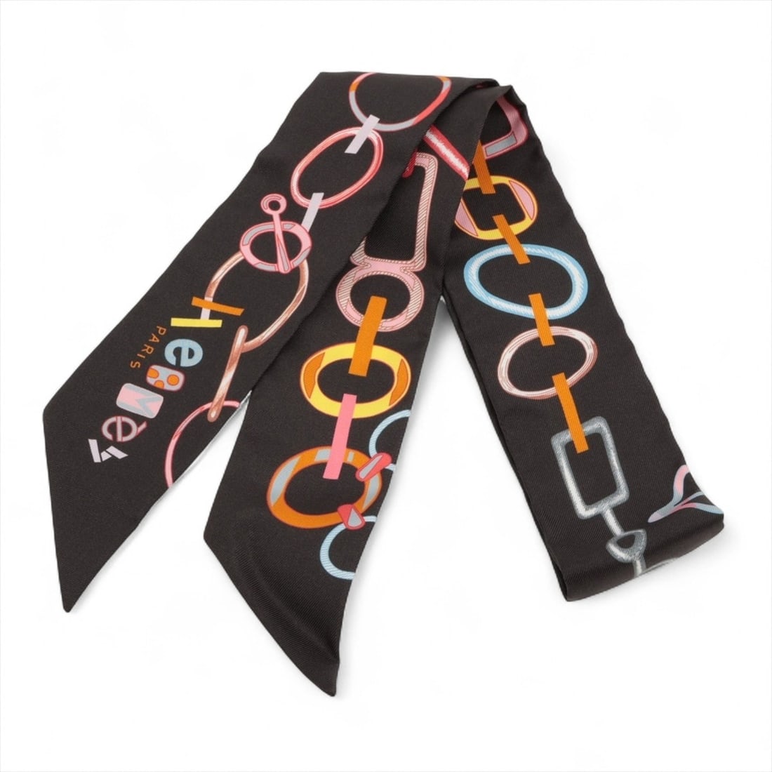 Hermes Hermès Do Re Boucles Silk Twilly Scarf in Black: --- Catalog ---Category: SizeSize (LxW): 85.5cm x 5cm / 33.66'' x 1.96''Category: DesignType: ScarfColor: BlackGender: WomenCategory: GeneralBrand: Hermes--- Item List ---Section: ConditionRanking: Ra