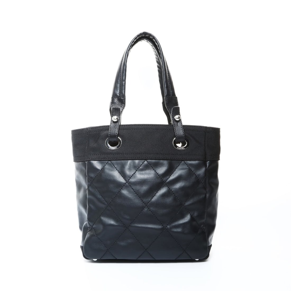 CHANEL Paris-Biarritz PM Tote Handbag, Black, 2006-2008, No. 11: --- Catalog ---Category: SizeSize (HxWxD): 27cm x 32cm x 10cm / 10.62'' x 12.59'' x 3.93''Category: DesignType: HandbagColor: BlackGender: WomenCategory: GeneralBrand: Chanel--- Item List ---Section: