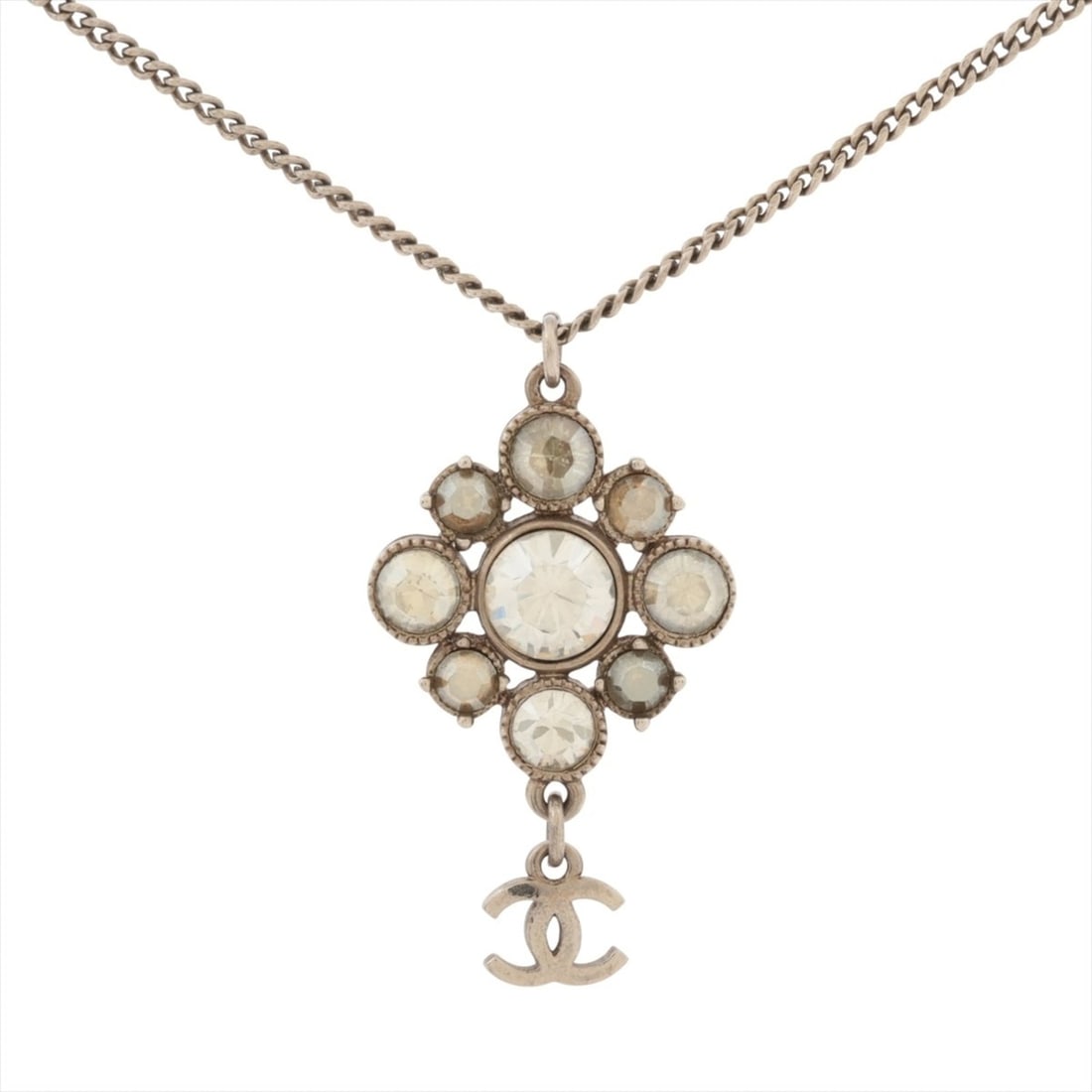 CHANEL 10V 2010 Rhinestone Coco Mark Necklace in Silver: --- Catalog ---Category: SizePendant Size: 41mm x 23mm / 1.61'' x 0.9''Neck Circumference: 48.8 cm / 19.21''Category: DesignColor: SilverGender: WomenNecklace Type: NecklaceCategory: GeneralBrand: Cha