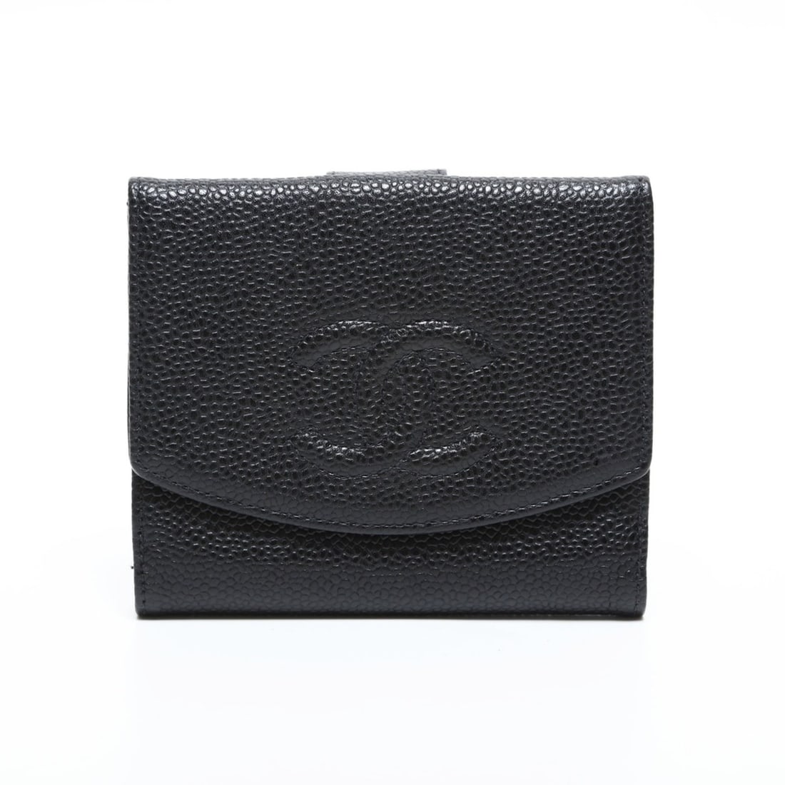 CHANEL No. 5 Caviar Leather 1997-1999 Coco Mark Tri-fold Wallet in Black (1 of 13)