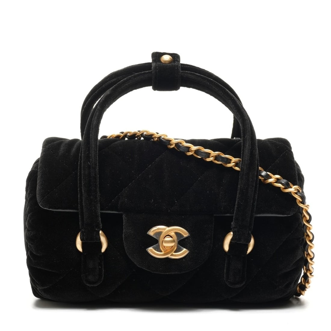 CHANEL 2022-2025 Velour Chain Mini Boston Shoulder Bag in Black: --- Catalog ---Category: SizeSize (HxWxD): 12cm x 17cm x 7cm / 4.72'' x 6.69'' x 2.75''Category: DesignType: Shoulder bagColor: BlackGender: WomenCategory: GeneralBrand: Chanel--- Item List ---Section