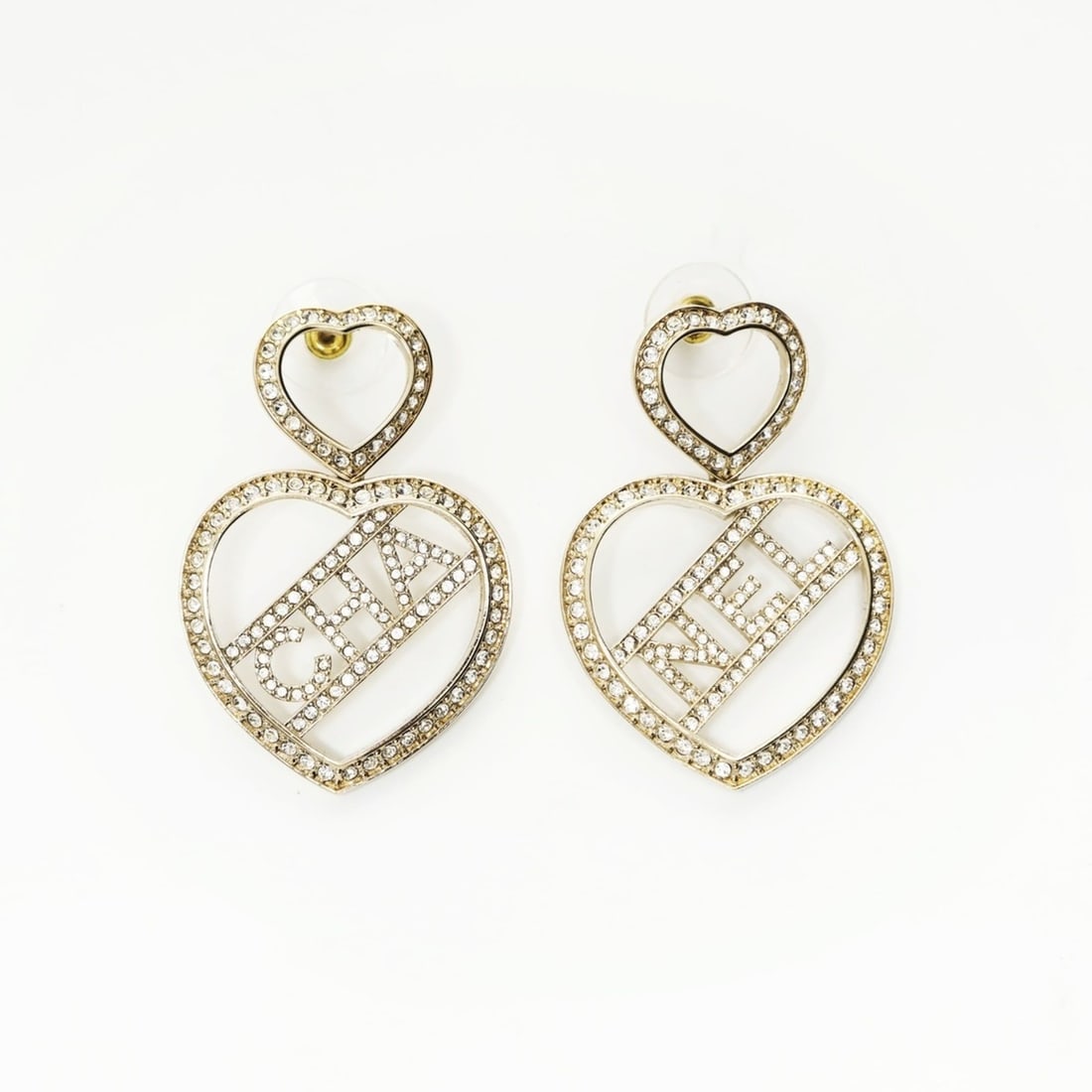 CHANEL 23B 2023 Logo Heart Rhinestone Earrings in Gold (1 of 10)