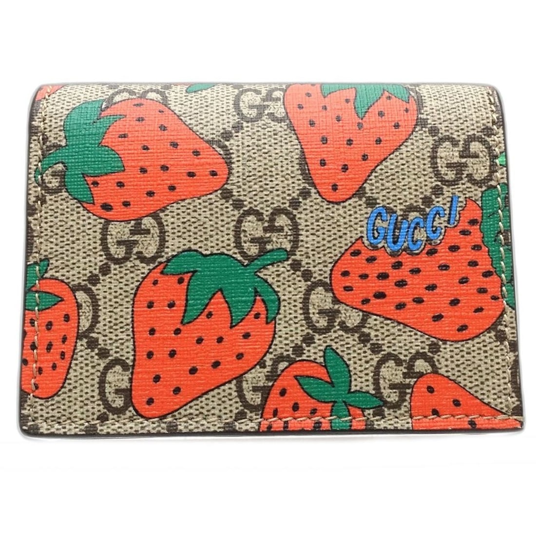 GUCCI Compact Flap Wallet, Strawberry Print, GG Supreme, Beige, Red, Women's, 573839, Bifold 181932: --- Catalog ---Category: SizeSize (HxWxD): 8cm x 11cm x 2cm / 3.14'' x 4.33'' x 0.78''Category: DesignType: Wallet (bi-fold)Color: Beige, Red colorGender: WomenMaterial: GG Supreme , Canvas Category: