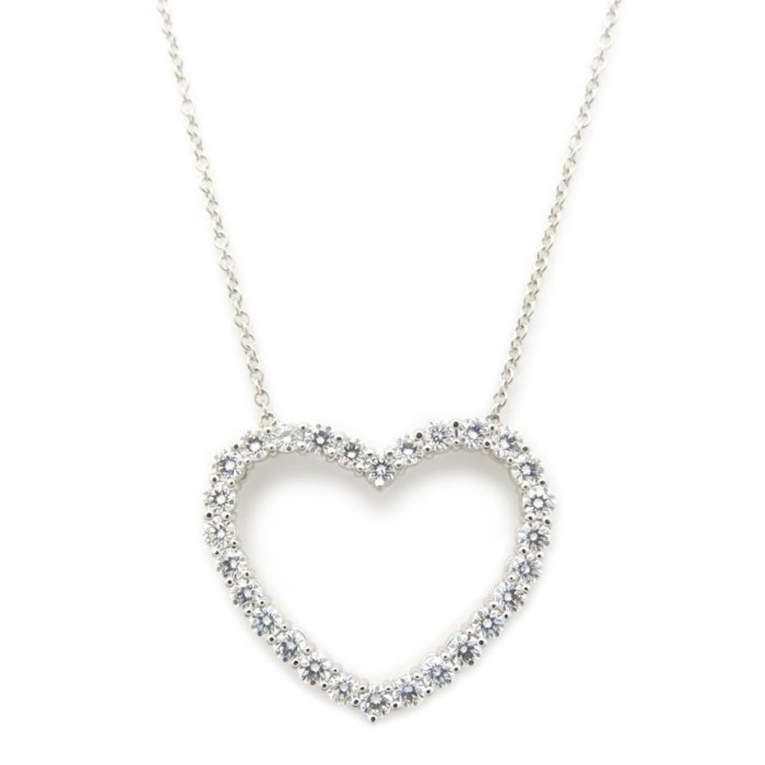 TIFFANY & Co. Tiffany Open Heart Necklace with Diamonds, Pt950, Women's, 295164: --- Catalog ---Category: SizePendant Size: 19.2mm x 22.2mm / 0.75'' x 0.87''Neck Circumference: 42 cm / 16.53''Category: DesignColor: PlatinumStone: DiamondGender: WomenMaterial: Platinum 950Necklace