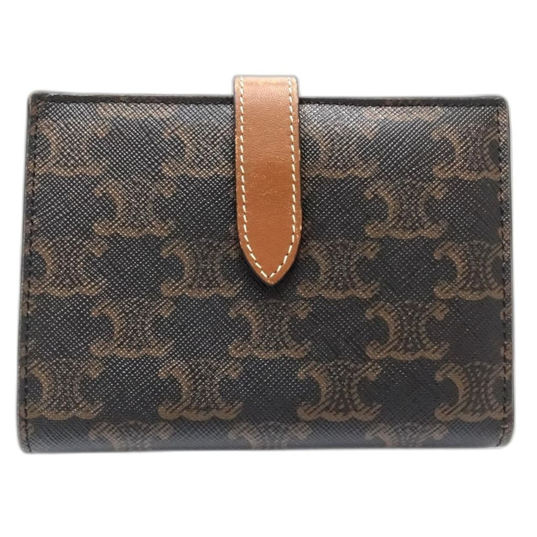 CELINE Bi-fold Wallet 10B64 2DB7 04LU Strap Triomphe Calfskin Tan Brown Women's 181936 (1 of 11)