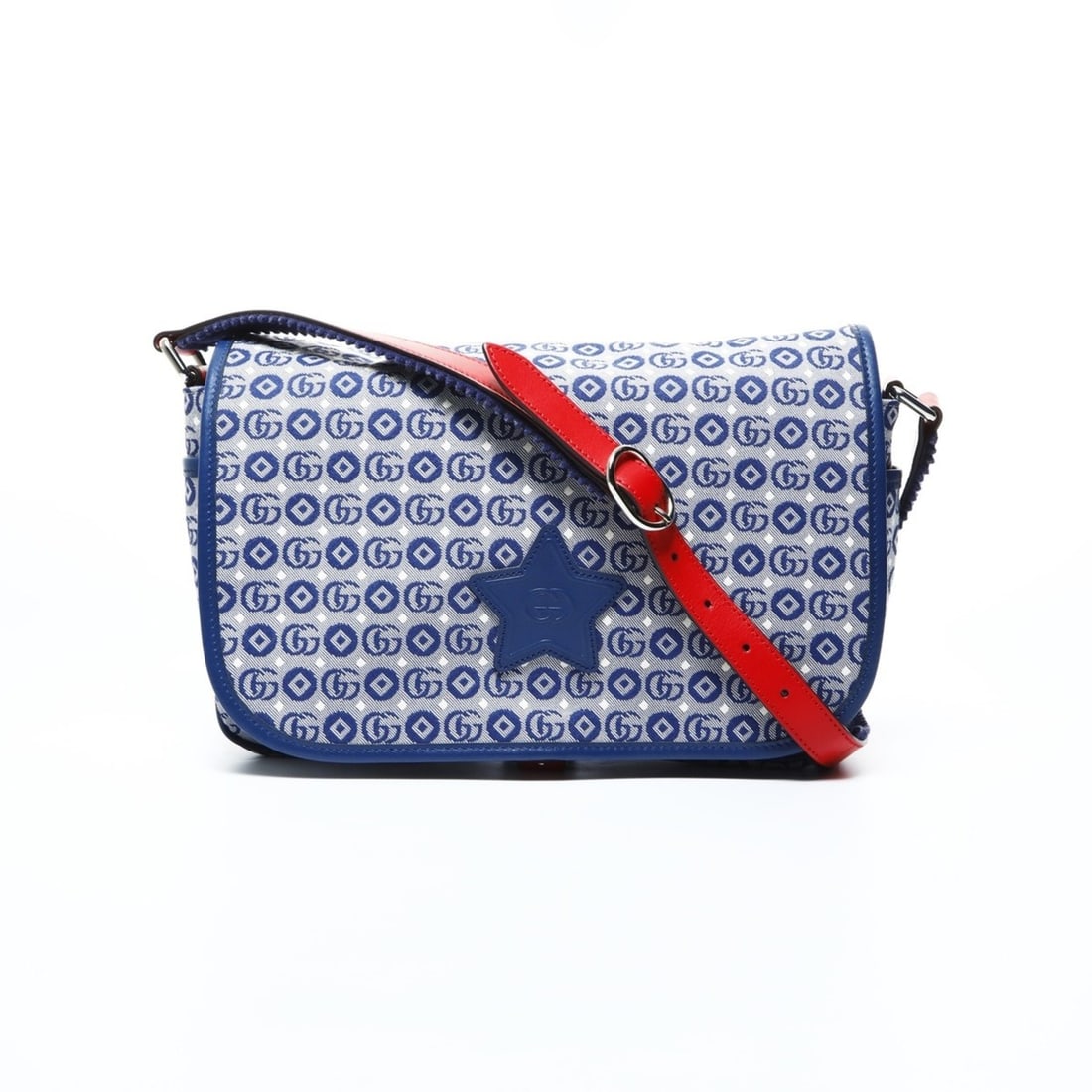 Gucci GG canvas star shoulder bag in blue: --- Catalog ---Category: SizeSize (HxWxD): 20cm x 34cm x 8.5cm / 7.87'' x 13.38'' x 3.34''Category: DesignType: Shoulder bagColor: BlueGender: WomenCategory: GeneralBrand: GucciCountry of Origin: Ital