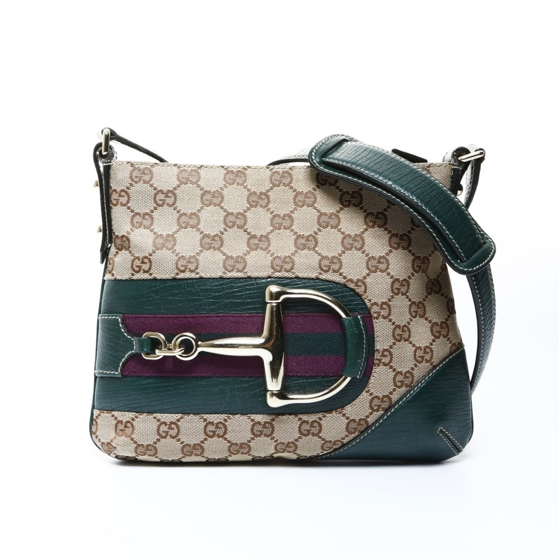 Gucci GG Canvas Leather Green Horsebit Shoulder Bag Brown Gray: --- Catalog ---Category: SizeSize (HxWxD): 21cm x 26cm x 6cm / 8.26'' x 10.23'' x 2.36''Category: DesignType: Shoulder bagColor: Brown, GrayGender: WomenCategory: GeneralBrand: GucciCountry of