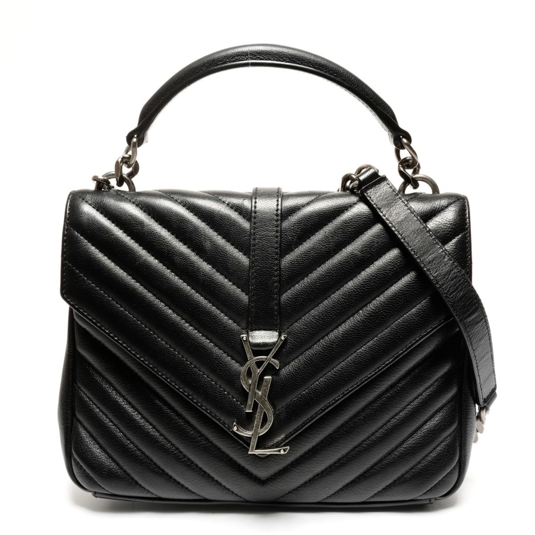 Yves Saint Laurent Loulou Top Handle Small Chain Shoulder Bag in Black with Silver Hardware: --- Catalog ---Category: SizeSize (HxWxD): 18cm x 24cm x 5cm / 7.08'' x 9.44'' x 1.96''Category: DesignType: Shoulder bagColor: BlackGender: WomenCategory: GeneralBrand: Yves Saint LaurentCountry of