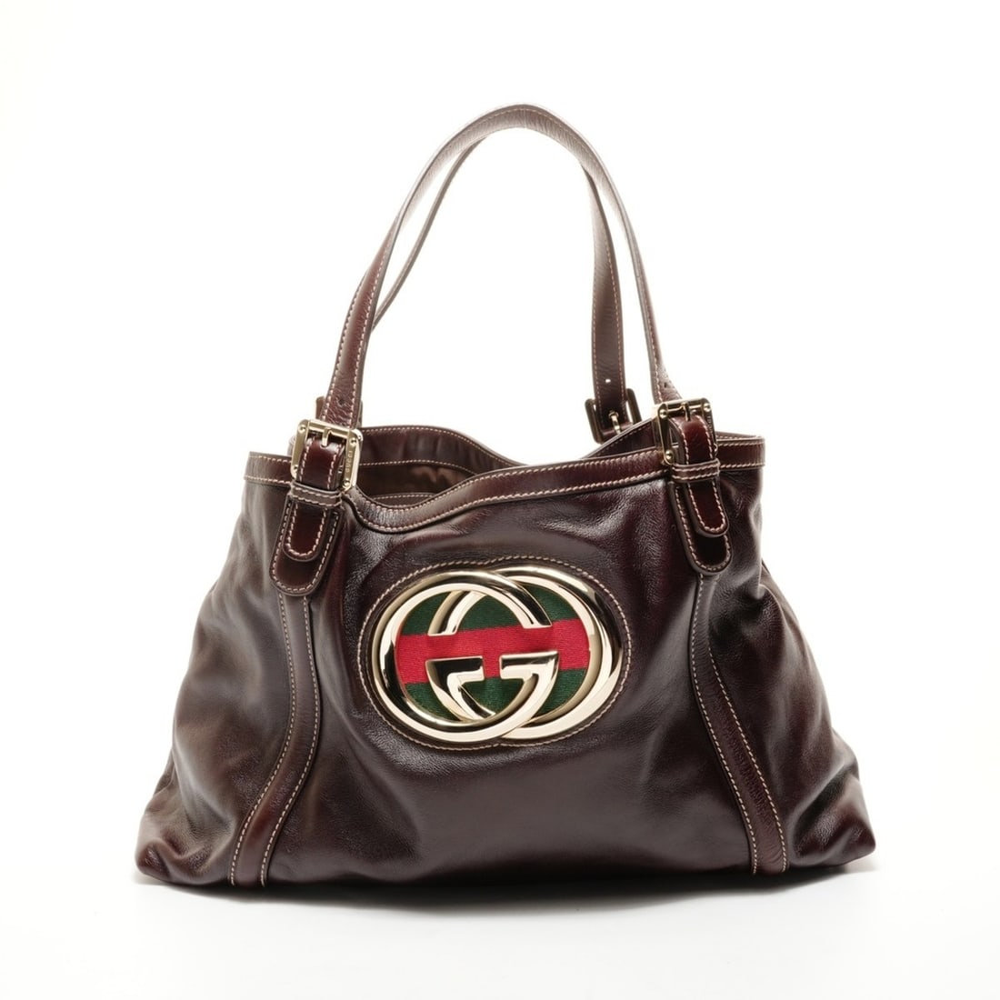 Gucci New Brit G Interlocking Leather Shoulder Bag in Brown: --- Catalog ---Category: SizeSize (HxWxD): 26cm x 38cm x 13cm / 10.23'' x 14.96'' x 5.11''Category: DesignType: Shoulder bagColor: BrownGender: WomenCategory: GeneralBrand: GucciCountry of Origin: