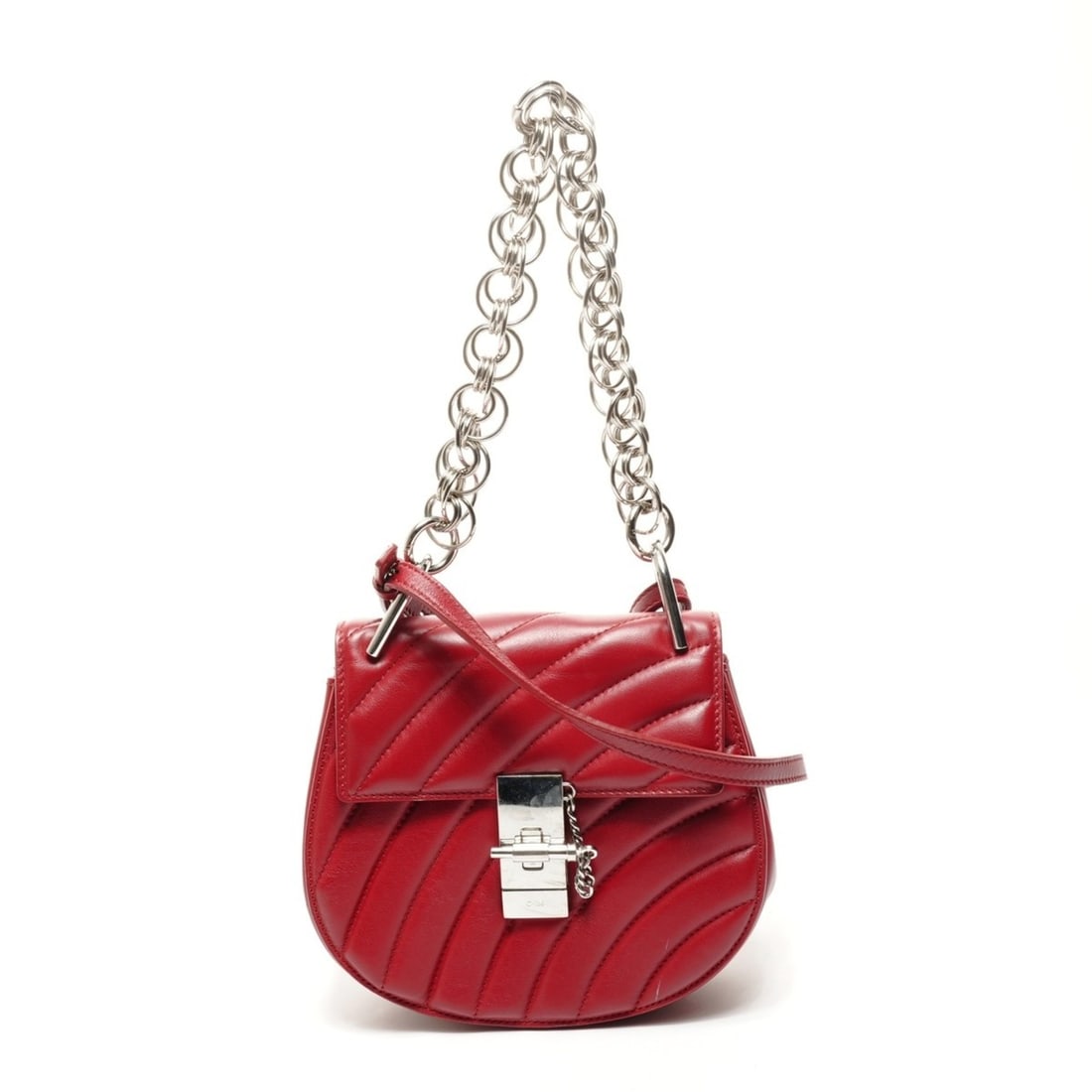 Chloé Chloe Drew Jeweled Leather 2-Way Shoulder Bag in Red: --- Catalog ---Category: SizeHandle Drop: 21.00cm / 8.27''Size (HxWxD): 17cm x 19cm x 6.5cm / 6.69'' x 7.48'' x 2.55''Strap Length: 110cm / 43.3''Category: DesignType: Shoulder bagColor: Red colorGend