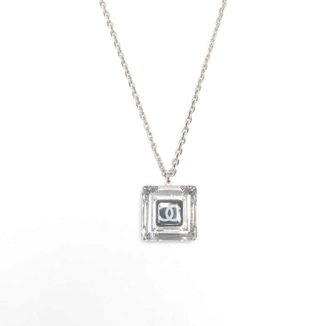 CHANEL 06C Coco Mark Square Clear Necklace in Silver: --- Catalog ---Category: SizePendant Size: 20mm x 20mm / 0.78'' x 0.78''Neck Circumference: 44 cm / 17.32''Category: DesignColor: SilverGender: WomenNecklace Type: NecklaceCategory: GeneralBrand: Chan
