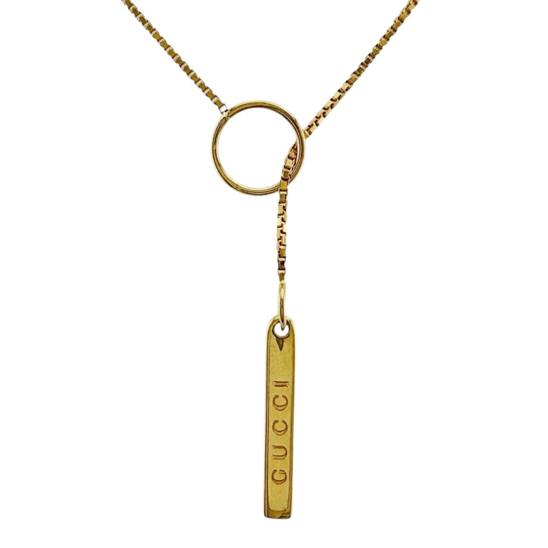 Pre-owned Gucci Lariat Necklace, 18k Gold, Women's: --- Catalog ---Category: SizePendant Size: 22.5mm x 3mm / 0.88'' x 0.11''Neck Circumference: 55 cm / 21.65''Category: DesignColor: Yellow goldGender: Men,WomenMaterial: Yellow gold (18K)Necklace Type: