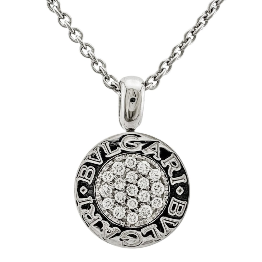 BVLGARI Necklace 18K Diamond Women's Pre-owned: --- Catalog ---Category: SizePendant Size: 19.5mm x 13mm / 0.76'' x 0.51''Neck Circumference: 40.5 cm / 15.94''Category: DesignColor: White goldStone: DiamondGender: WomenMaterial: White gold (18K)Nec