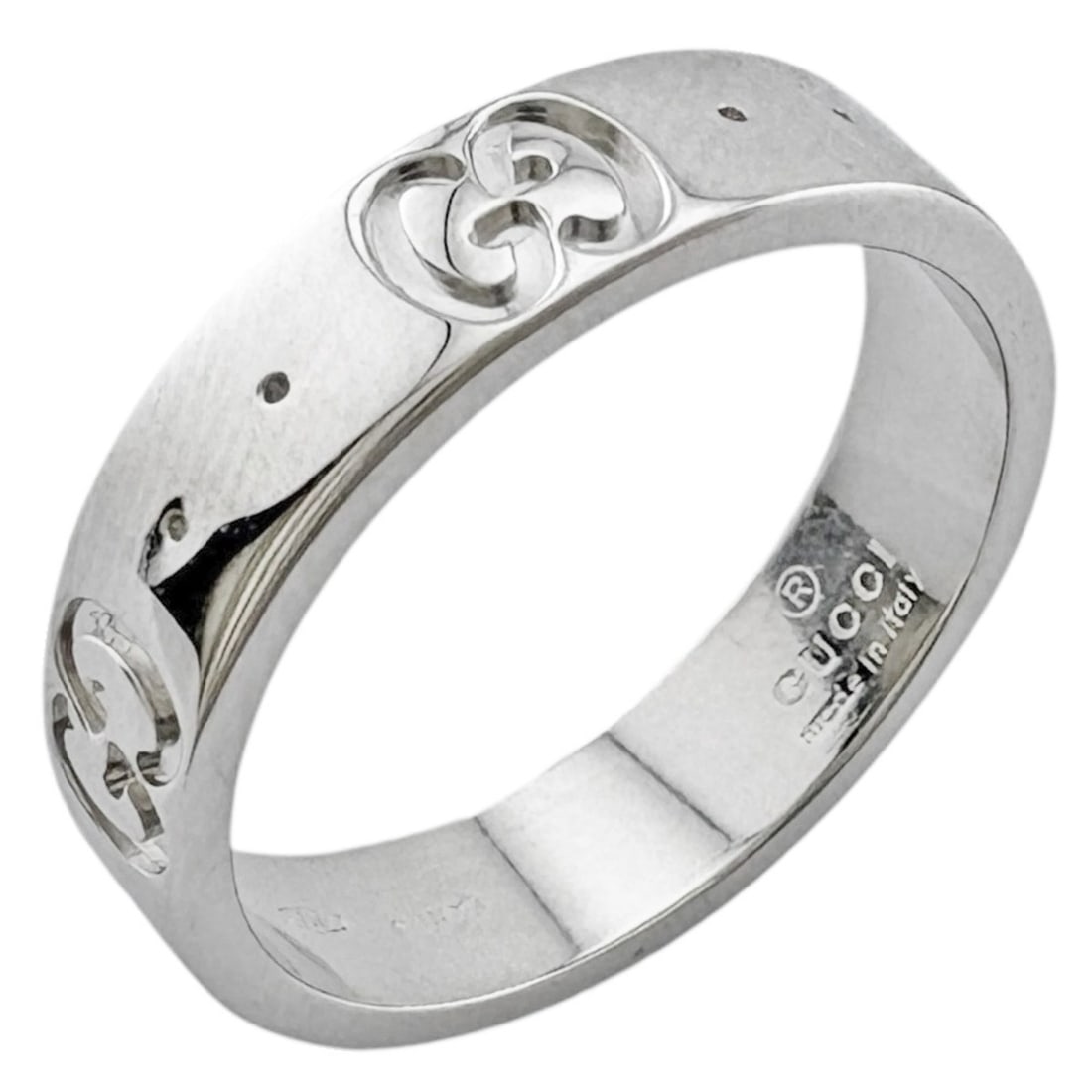 Gucci Icon Ring, 18k Gold, Women's, Pre-owned: --- Catalog ---Category: PackNumber in Pack: 1Category: SizeJP Size: 6US Size: 3.5Category: DesignType: Band ringColor: White goldGender: Men,WomenMaterial: White gold (18K)Category: GeneralBrand: Guc