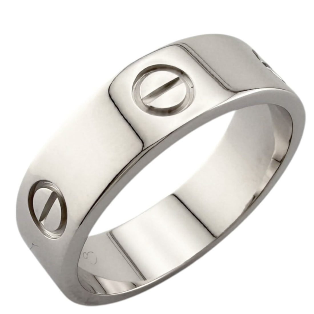Cartier Love Ring, 1, 18k gold, men's and women's, pre-owned: --- Catalog ---Category: PackNumber in Pack: 1Category: SizeJP Size: 19US Size: 9.5Category: DesignType: Band ringColor: White goldGender: Men,WomenMaterial: White gold (18K)Category: GeneralBrand: Ca