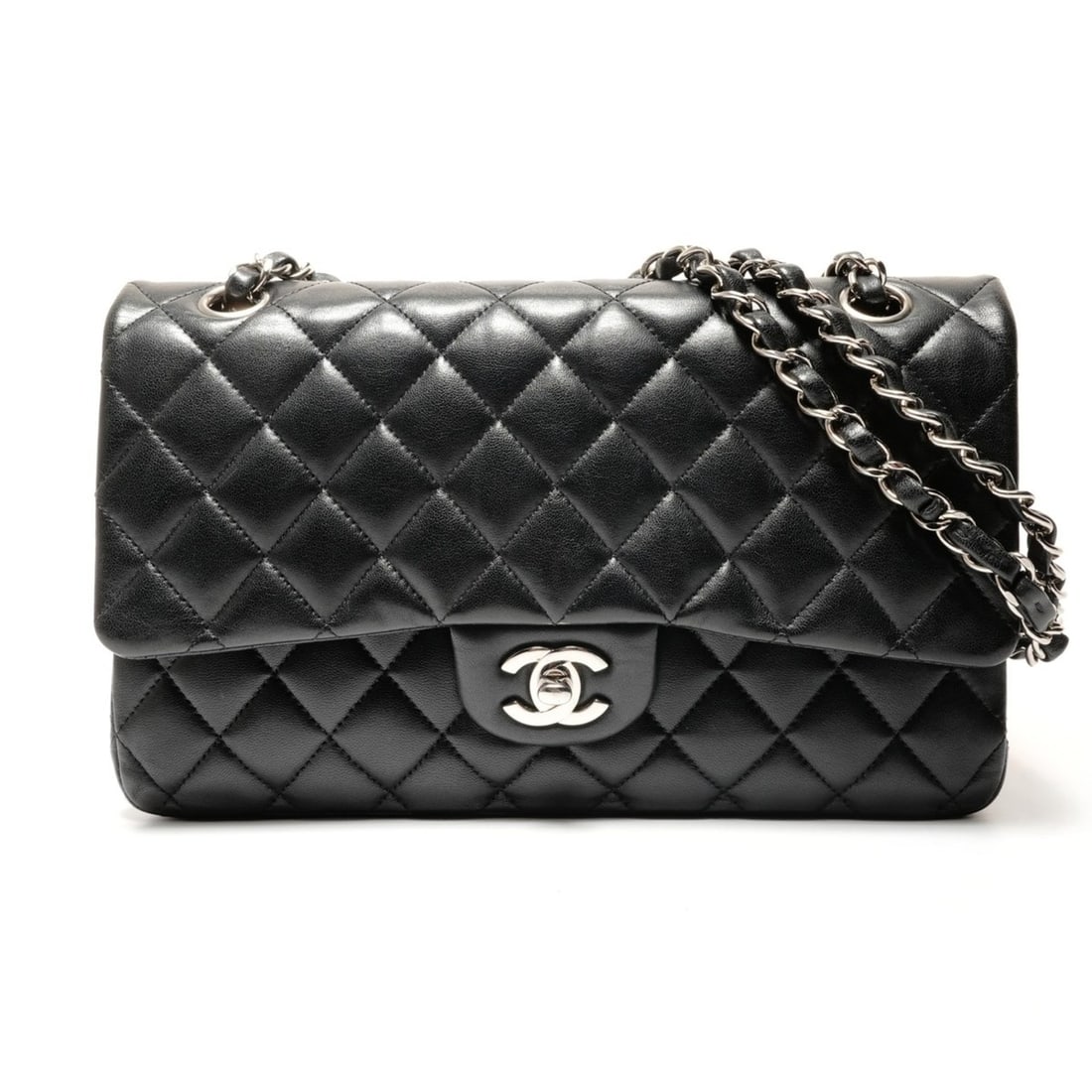 CHANEL Double Flap Matelasse Lamb Leather Shoulder Bag with Silver Hardware, Black, WS26395 (1 of 17)