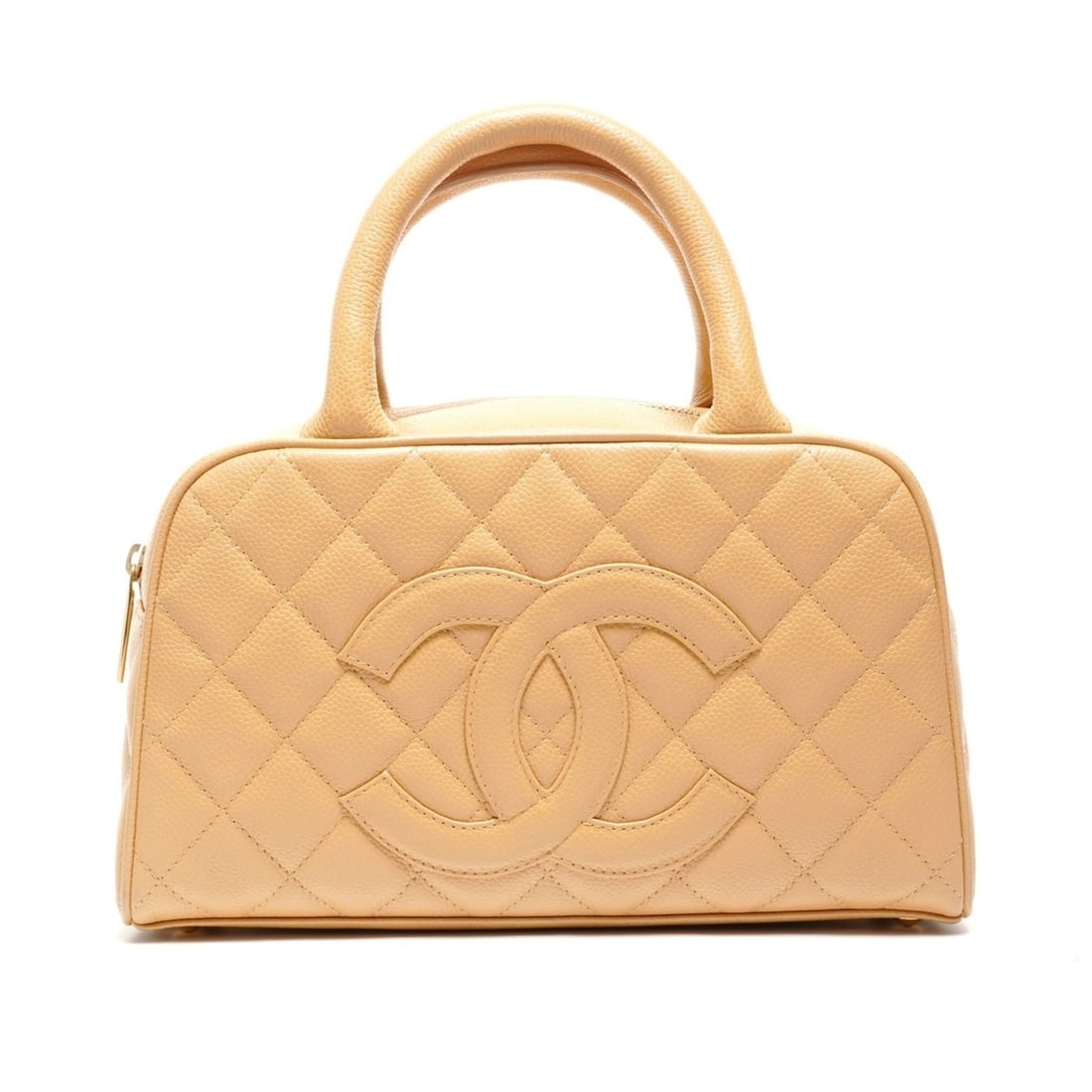CHANEL Coco Mark Caviar Skin 2003-2004 Mini Boston Handbag, Beige, WS26491: --- Catalog ---Category: SizeHandle Drop: 16.00cm / 6.30''Size (HxWxD): 16cm x 27cm x 8cm / 6.29'' x 10.62'' x 3.14''Category: DesignType: HandbagColor: BeigeGender: WomenMaterial: Grained Calfskin Ca