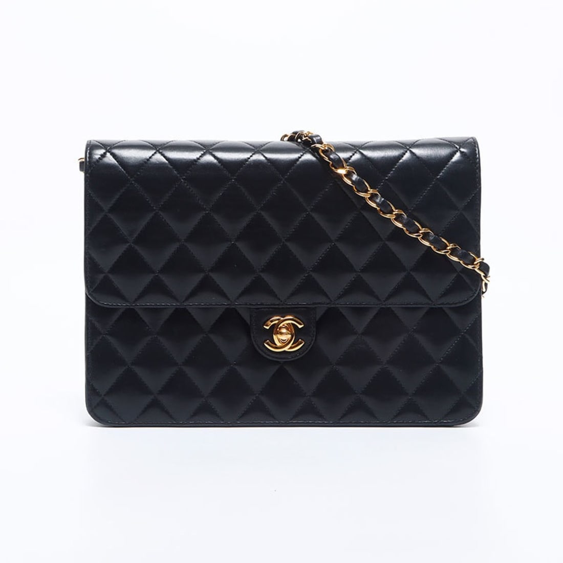 CHANEL Lambskin Matelasse Half Flap Chain Shoulder Bag, Black, WS10498: --- Catalog ---Category: SizeSize (HxWxD): 18cm x 25cm x 5cm / 7.08'' x 9.84'' x 1.96''Strap Length: 85cm / 33.46''Category: DesignType: Shoulder bagColor: BlackGender: WomenMaterial: Leather Leather/