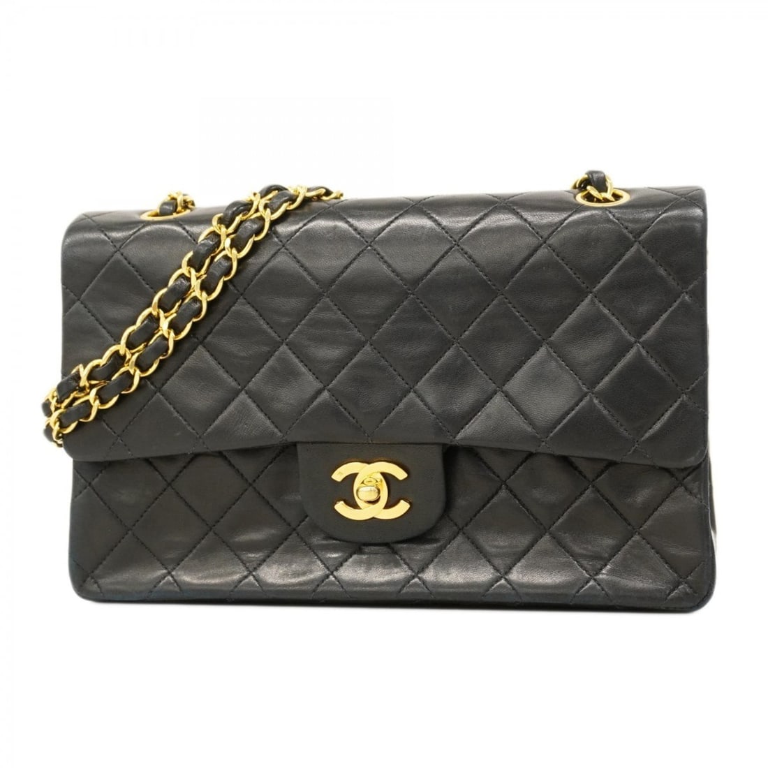 Chanel Matelasse Shoulder Bag with Double Flap and Chain, Lambskin, Black, Women's, P2456759 (1 of 17)