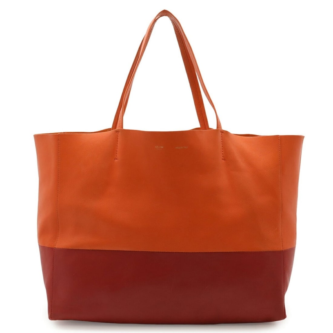 CELINE Horizontal Cabas Two-Tone Tote Bag, Large Shoulder Leather, Orange and Red (1 of 10)