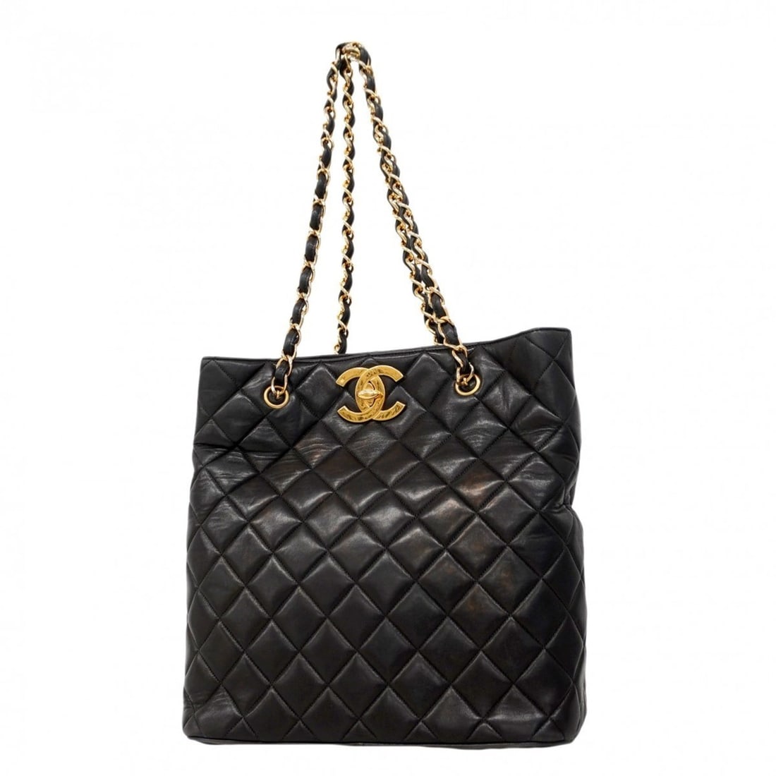 CHANEL Matelasse Chain Tote Bag, Deca Coco Lambskin, Black, Women's: --- Catalog ---Category: SizeSize (HxWxD): 31.5cm x 30cm x 15cm / 12.4'' x 11.81'' x 5.9''Category: DesignType: Tote bagColor: BlackGender: WomenMaterial: Leather Hardware Color: GoldLeather/Fur Type: