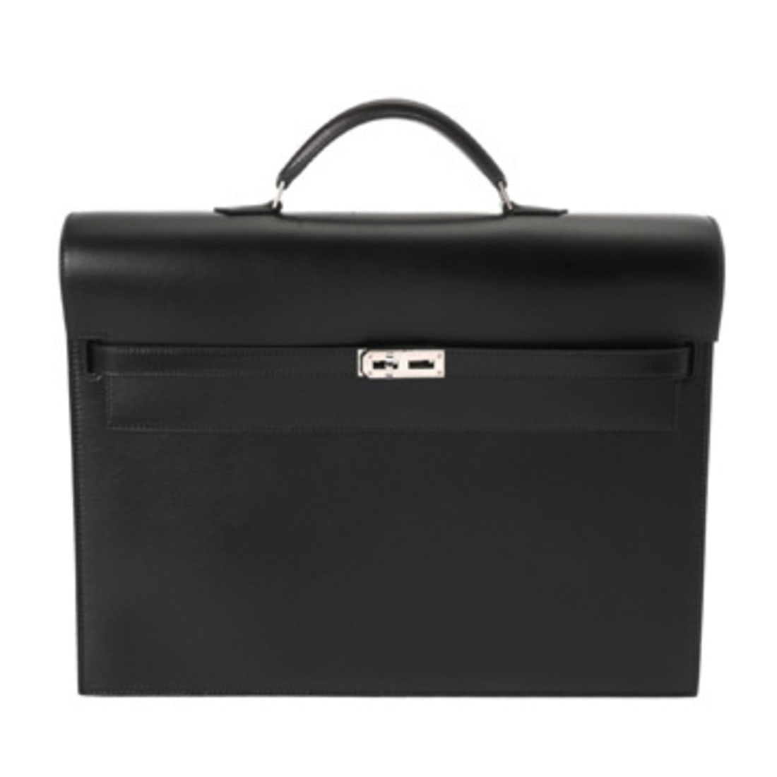 HERMES Kelly Depeche 38 Black ?G Stamp (circa 2003) Men's Box Calf Scarf Business Bag A Rank (1 of 20)