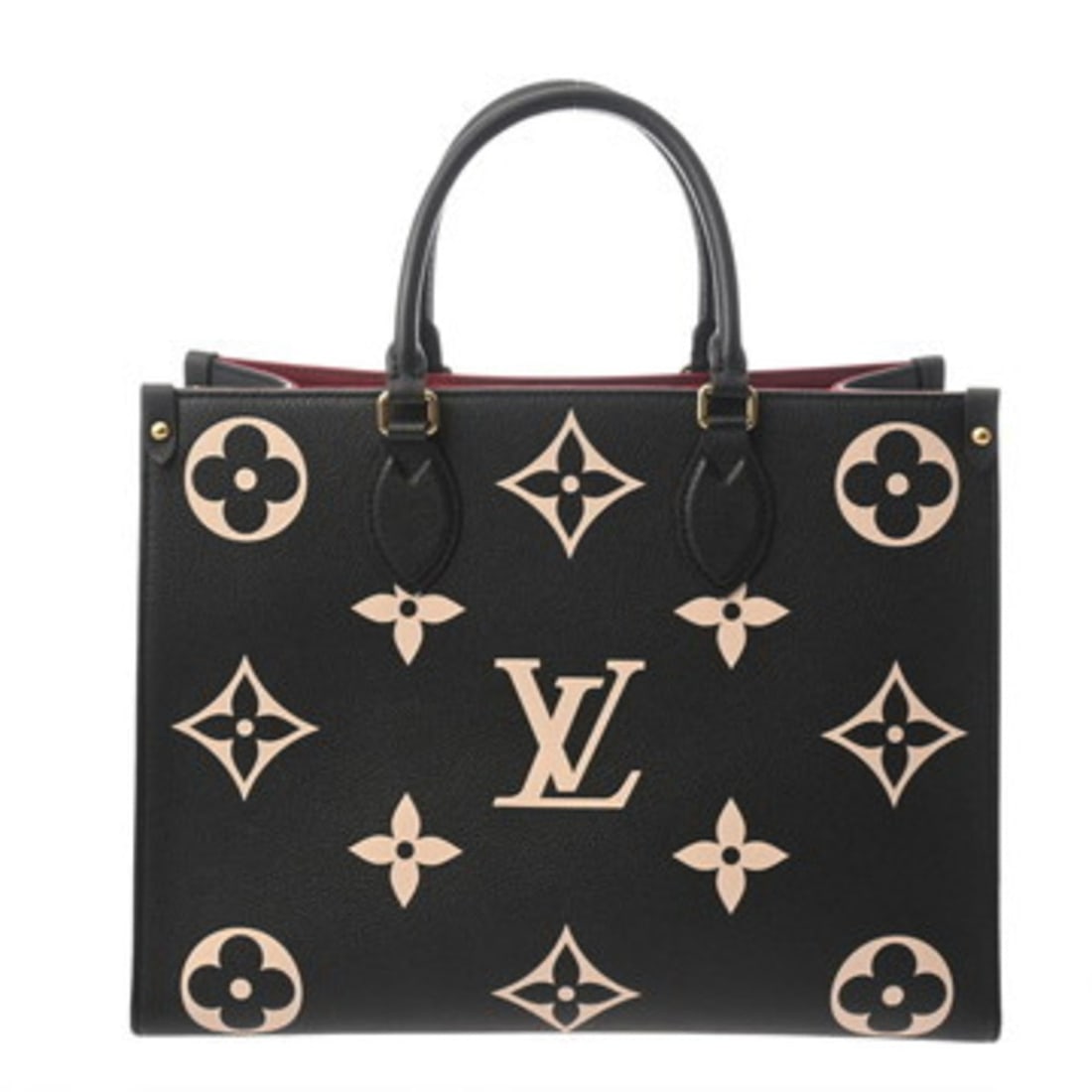 LOUIS VUITTON Monogram Empreinte On the Go MM 2-Way Tote Bag, Black/Beige, M45495, Women's Leather: --- Catalog ---Category: SizeSize (HxWxD): 26cm x 34.5cm x 15cm / 10.23'' x 13.58'' x 5.9''Category: DesignType: HandbagColor: Beige, BlackGender: WomenMaterial: Leather Hardware Color: GoldCategory: