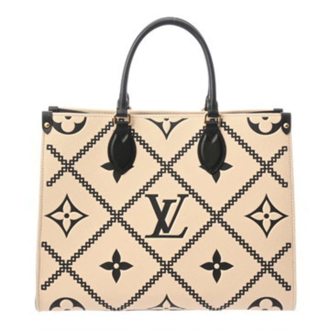 LOUIS VUITTON Monogram Empreinte On the Go MM Crème Black M46016 Women's Leather Handbag, Unused,: --- Catalog ---Category: SizeSize (HxWxD): 26.5cm x 34.5cm x 15cm / 10.43'' x 13.58'' x 5.9''Category: DesignType: HandbagColor: Black, CreamGender: WomenMaterial: Leather Hardware Color: GoldCategory