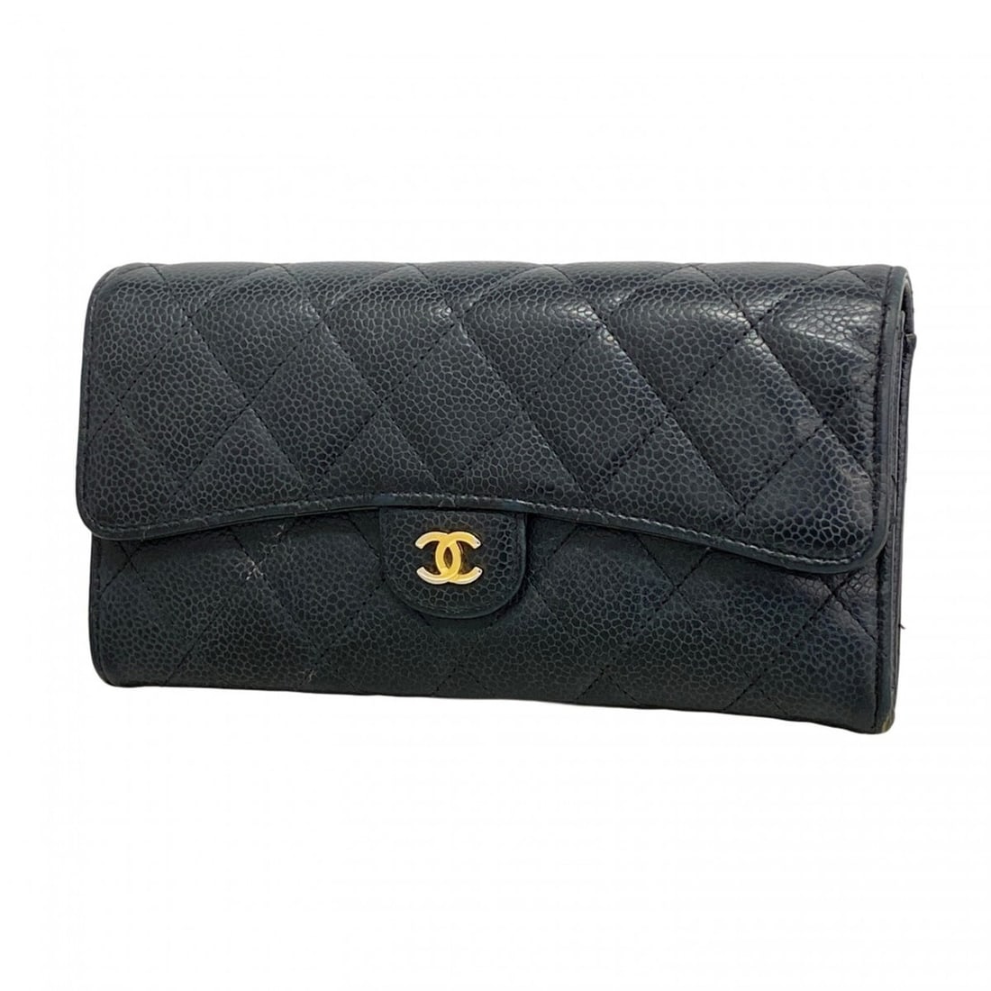 Chanel Matelasse Caviar Leather Long Wallet, Black, Women's: --- Catalog ---Category: SizeSize (HxWxD): 10cm x 19.5cm x 3cm / 3.93'' x 7.67'' x 1.18''Category: DesignType: Long wallet (bi-fold)Color: BlackGender: WomenMaterial: Grained Calfskin Category: Genera