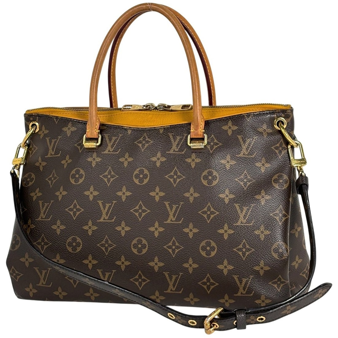 Louis Vuitton Pallas 2-Way Shoulder Bag/Handbag Monogram Brown Saffron (Yellow) M40929 Women's: --- Catalog ---Category: SizeSize (HxWxD): 24cm x 34cm x 13cm / 9.44'' x 13.38'' x 5.11''Category: DesignType: Handbag, Shoulder bagColor: Brown, SaffronGender: WomenMaterial: Monogram Category: Gener