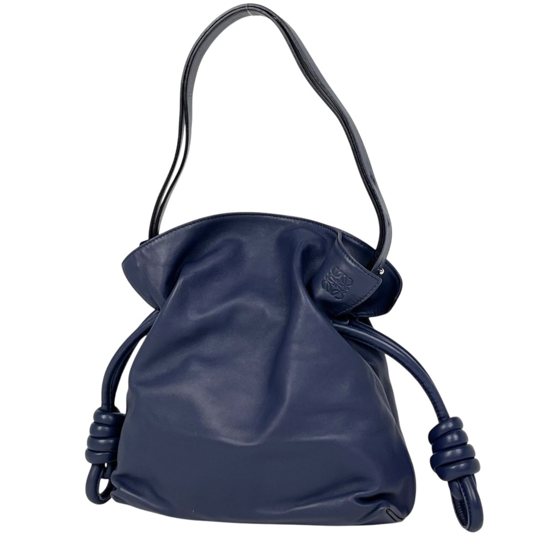 LOEWE Anagram Flamenco Drawstring Shoulder Bag in Navy Leather for Women: --- Catalog ---Category: SizeSize (HxWxD): 30cm x 25cm x 11cm / 11.81'' x 9.84'' x 4.33''Category: DesignType: Shoulder bagColor: NavyGender: WomenMaterial: Leather Category: GeneralBrand: Loewe--- It