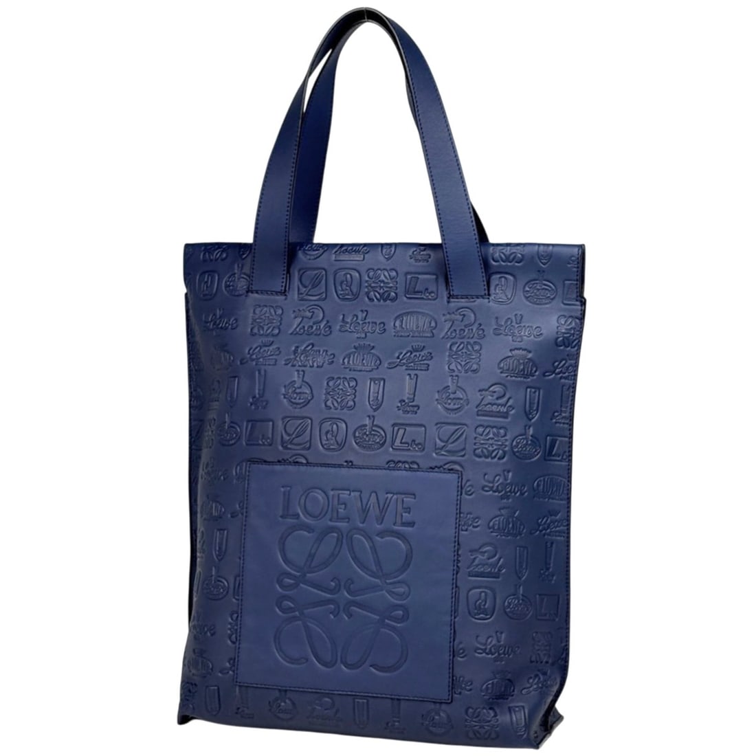 LOEWE Anagram Shopper Tote Handbag, Leather, Navy, Women's: --- Catalog ---Category: SizeSize (HxWxD): 39cm x 30.5cm x 12cm / 15.35'' x 12'' x 4.72''Category: DesignType: Handbag, Tote bagColor: NavyGender: WomenMaterial: Leather Category: GeneralBrand: Loewe-