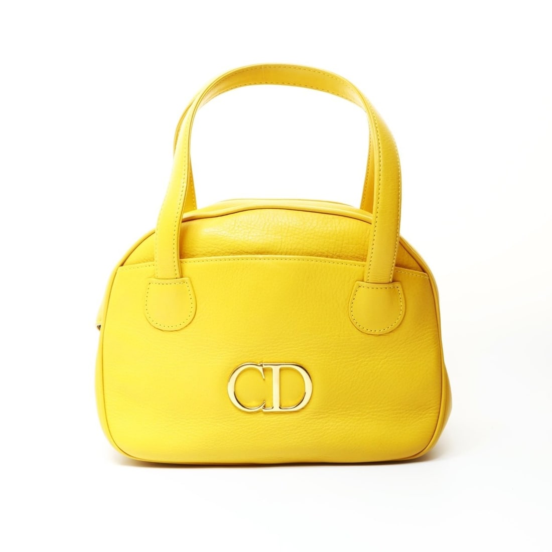 Christian Dior Leather Bowling Bag with CD Logo, Yellow: --- Catalog ---Category: SizeHandle Drop: 12.00cm / 4.72''Size (HxWxD): 19cm x 25cm x 12.5cm / 7.48'' x 9.84'' x 4.92''Category: DesignType: HandbagColor: YellowGender: WomenMaterial: Leather
