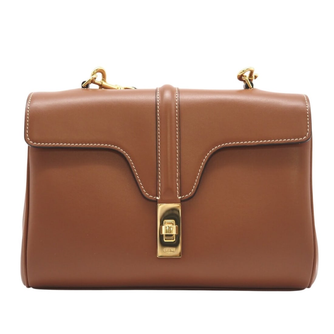 CELINE Teen Soft 16 Seize Shoulder Bag in Tan, Brown Calfskin, 196853CR4.04LU, Women's: --- Catalog ---Category: SizeSize (HxWxD): 16cm x 23cm x 9cm / 6.29'' x 9.05'' x 3.54''Category: DesignType: Shoulder bagColor: BrownGender: WomenMaterial: Leather Category: GeneralMPN: 196853CR4.04LU