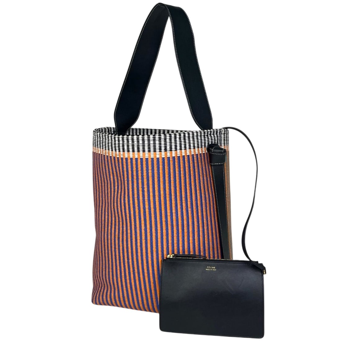Celine Twisted Cabas Small Shoulder Bag in Fabric, Orange, Blue, and Multicolor for Women: --- Catalog ---Category: SizeSize (HxWxD): 36cm x 26cm x 11cm / 14.17'' x 10.23'' x 4.33''Category: DesignType: Shoulder bagColor: Blue, Multi-color, OrangeGender: WomenMaterial: Fabric , Leather Cate