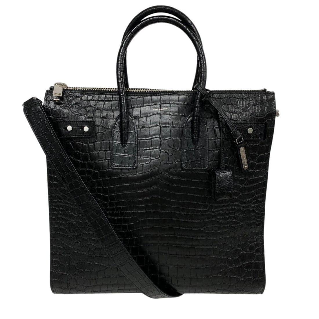 Yves Saint Laurent Sac de Jour 2-Way Handbag/Shoulder Bag in Black with Crocodile Embossing: --- Catalog ---Category: SizeSize (HxWxD): 36cm x 36cm x 16cm / 14.17'' x 14.17'' x 6.29''Strap Length: 55cm / 21.65''Handle Length: 10cm / 3.93''Category: DesignType: Handbag, Shoulder bagColor: Blac