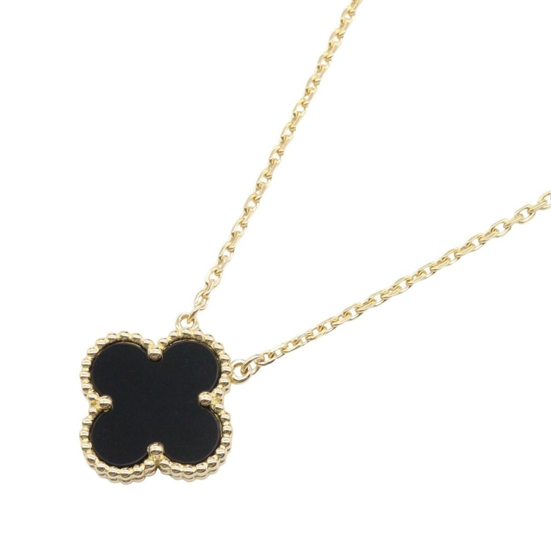 Van Cleef & Arpels Vintage Alhambra Necklace in 18K Yellow Gold with Onyx, Available and Black.: --- Catalog ---Category: SizePendant Size: 15mm x 15mm / 0.59'' x 0.59''Neck Circumference: 37.5 cm - 42 cm / 14.76'' - 16.53''Category: DesignColor: Black, GoldGender: WomenMaterial: Yellow gold (18K