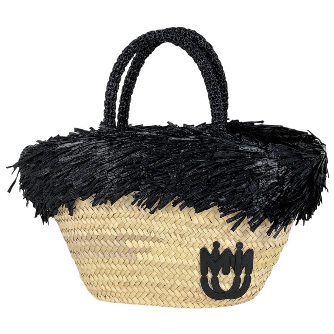 Miu Miu Miu logo handbag, basket bag, raffia beige, 5BG209, women's (1 of 16)