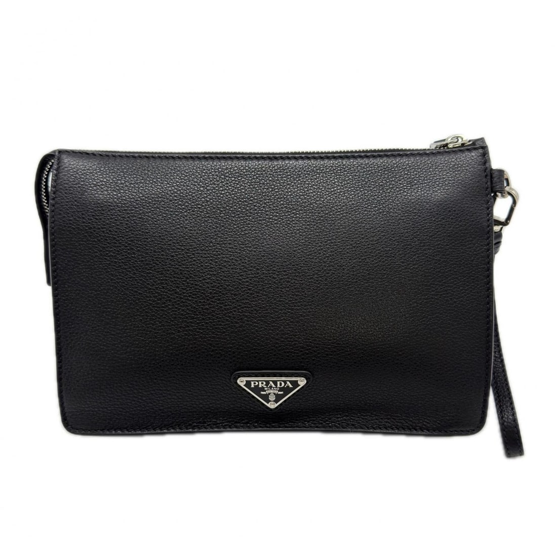 PRADA Vitello City Leather Second Bag with Logo Plate, Nero, 2VF006, Black Calfskin Leather, Men's (1 of 15)