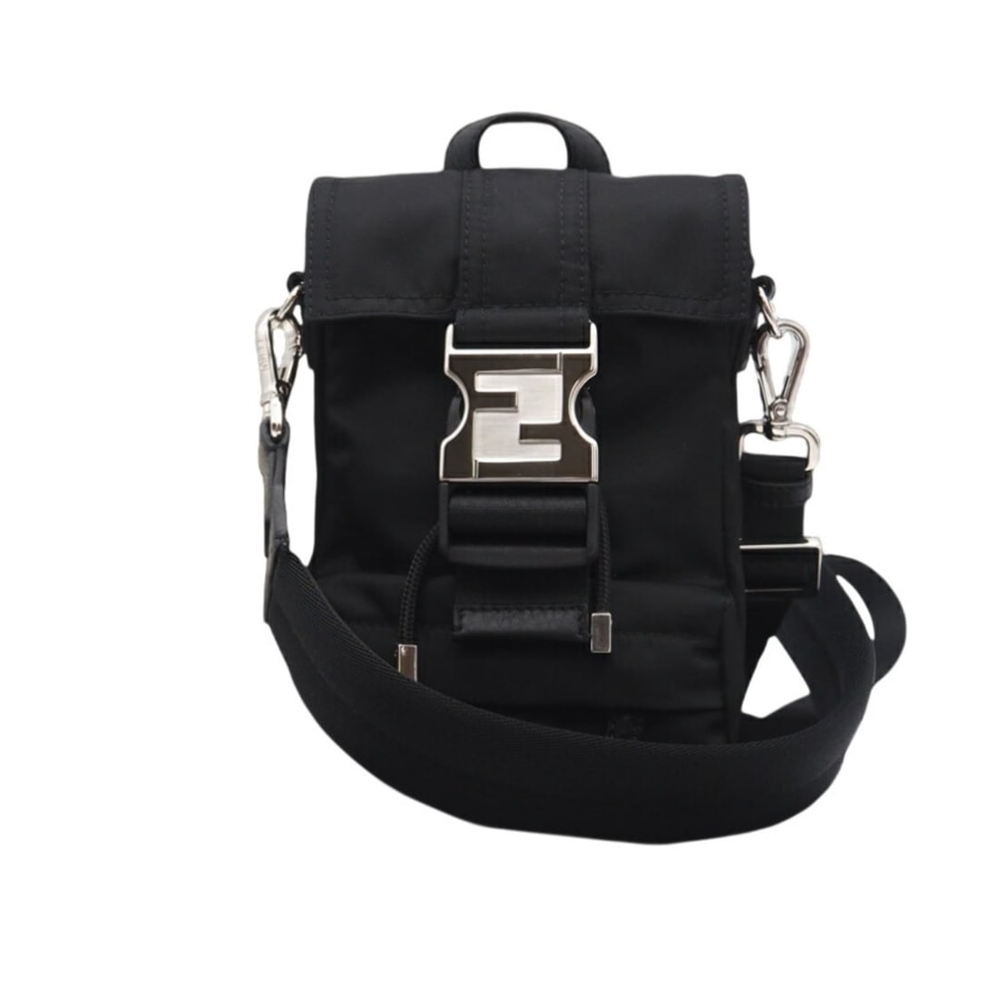 FENDI Zucca Fendines Nylon and Leather 2-Way Bag 7VZ068 Black Body for Women: --- Catalog ---Category: SizeSize (HxWxD): 22cm x 15cm x 3.5cm / 8.66'' x 5.9'' x 1.37''Category: DesignType: Sling bagColor: BlackGender: WomenMaterial: Nylon , Leather Category: GeneralMPN: 7VZ068Br